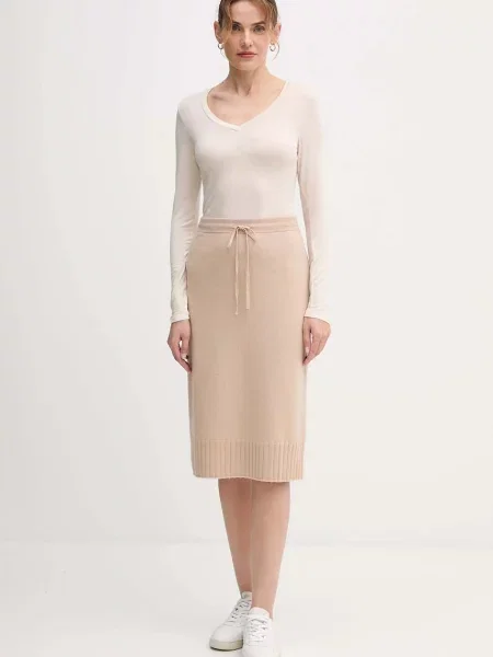 Спідниця з додаванням вовни United Colors of Benetton midi пряма бежевий