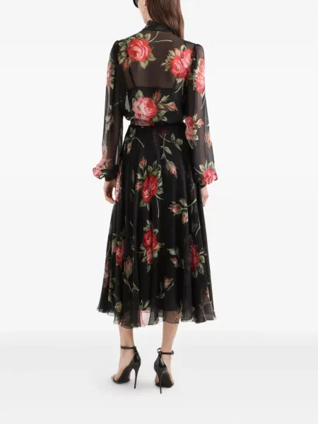 Миди пола Dolce & Gabbana на цветя до коляното черно
