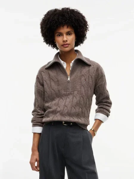Tommy Hilfiger Wełniany sweter Kobiety Wełna brązowy|szary S szary