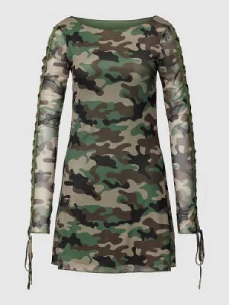 Sukienka mini z półprzezroczystym obszyciem Review Female zielona