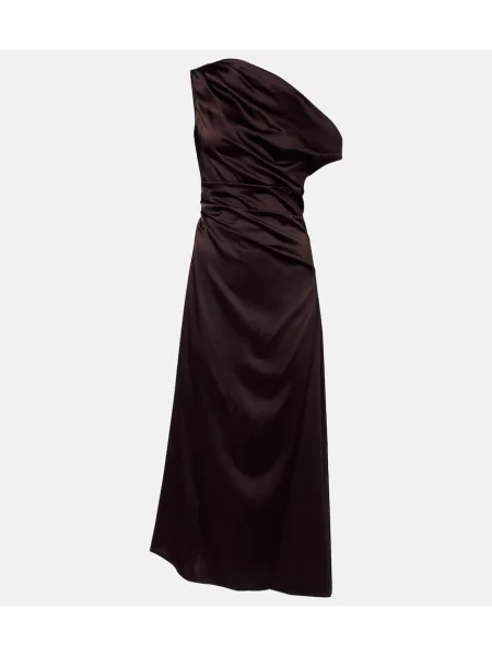 Satynowa sukienka koktajlowa Staud garniturowa brązowa