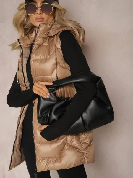 Închis Vestă Matlasată Lungă cu Glugă Detașabilă Raelliana bej