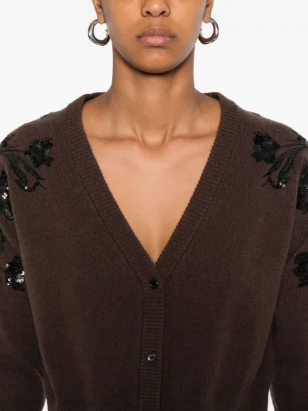 Cardigan Ermanno Firenze de lână cu model floral maro
