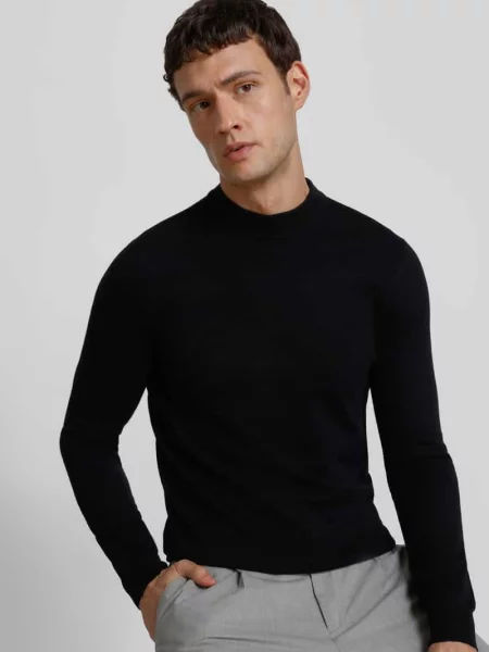 Sweter z dzianiny z prążkowanymi wykończeniami Antony Morato czarny