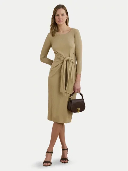 Lauren Ralph Lauren bodycon haljina s pamukom bež