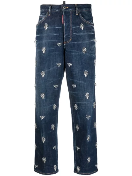 Blugi Dsquared2 cu talie înaltă de cristal albastru