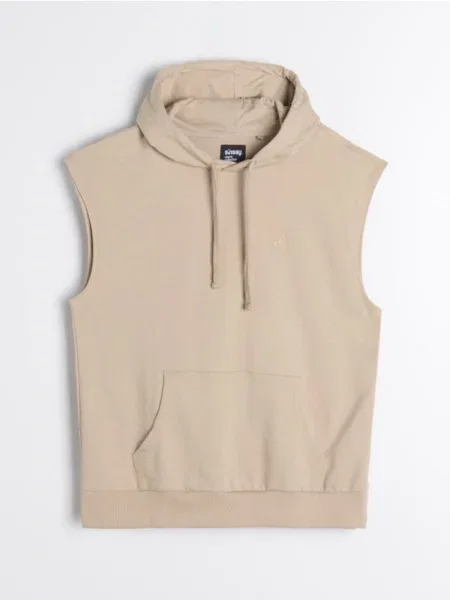 Sinsay Bluza bez rękawów z kapturem beżowy