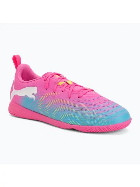 Încălțăminte de fotbal pentru copii PUMA Future 9 Play IT Jr poison pink/puma white/sun stream/bright aqua/puma black alb