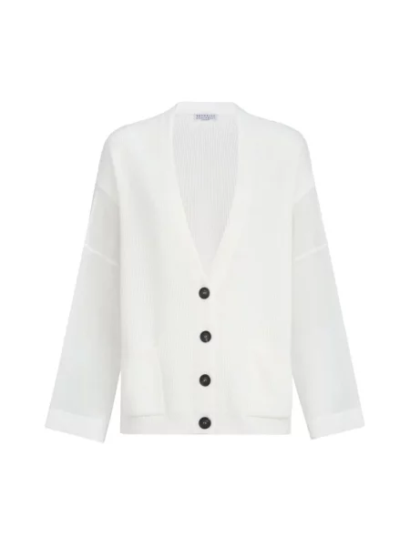 Dzianinowy kardigan Brunello Cucinelli ze ściągaczem biały