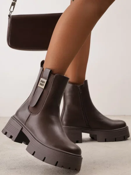 Botine chelsea Basida cu toc jos maro