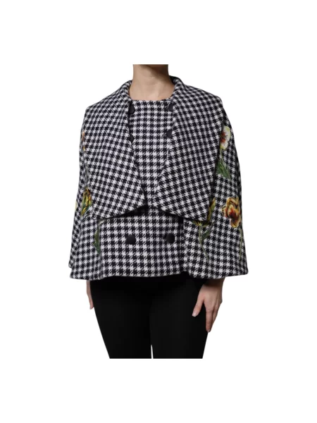 Haftowana kurtka Dolce And Gabbana wełniana w jodełkę czarna