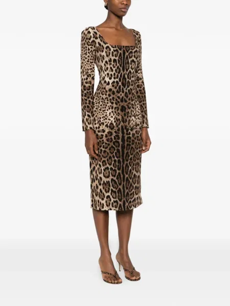 Rochie Dolce & Gabbana cu imagine cu imprimeu animal print de costum maro