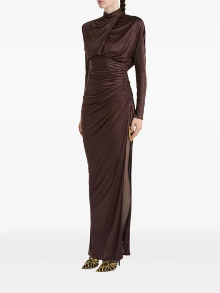 Lung rochie Balmain din jerseu maro
