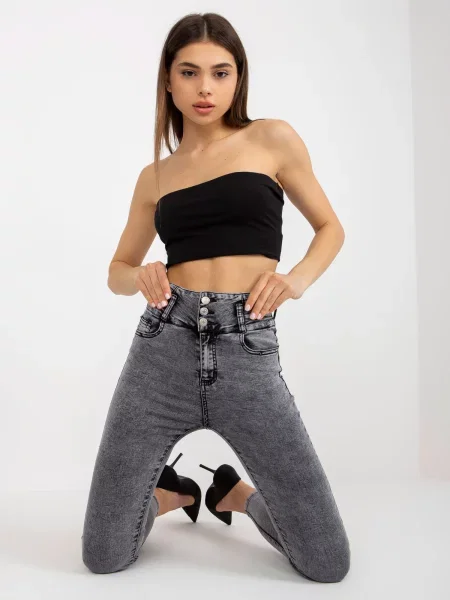 Pantaloni Fashionhunters cu talie înaltă gri