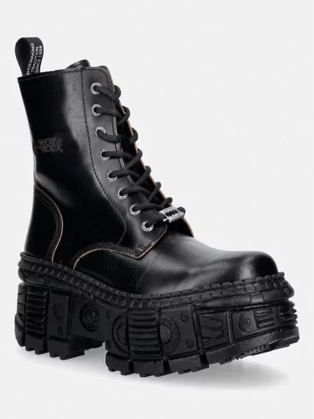 New Rock bocanci cu platformă pentru femei din piele ANTIK NEGRO REVES CUERO negru