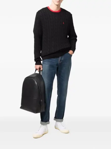 Ленен пуловер Polo Ralph Lauren бродиран синьо