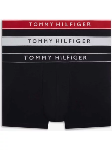 Bokserki Tommy Hilfiger Trunk Logo WB czarne czerwone 3 sztuki S białe