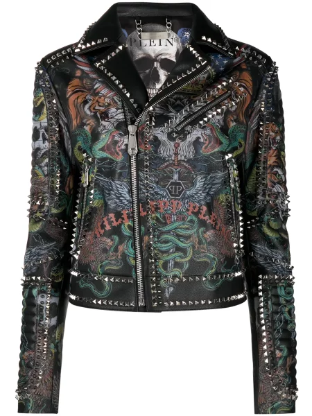 Kurtka Philipp Plein z nadrukiem biker czarna