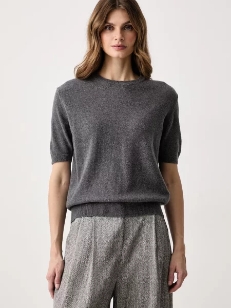 Haveone sweter z krótkim rękawem z kaszmirem szary