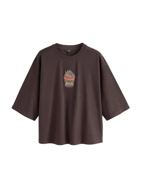 Next Tricou ciocolatiu / mentă / portocaliu verde