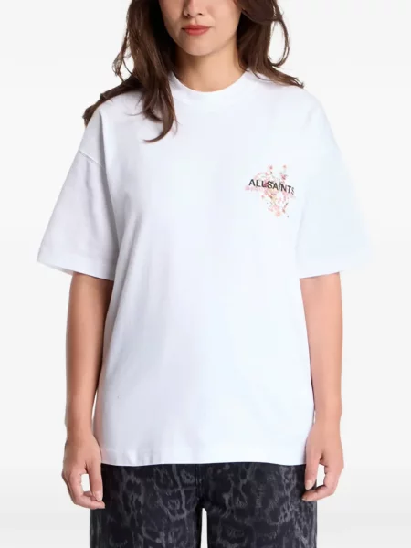 Tricou Allsaints cu model floral cu imagine alb