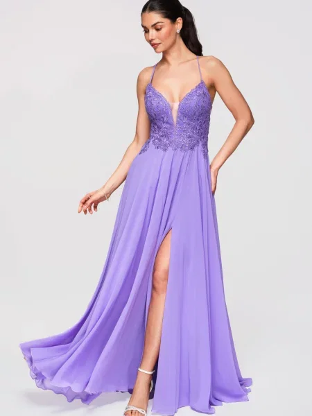 Rochie de seară Edoti din dantelă violet