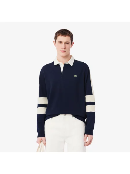 Lacoste Koszulka Rugby Z Kołnierzykiem Polo Z Długim Rękawem Z Blokadą Koloru Classic Fit granatowa