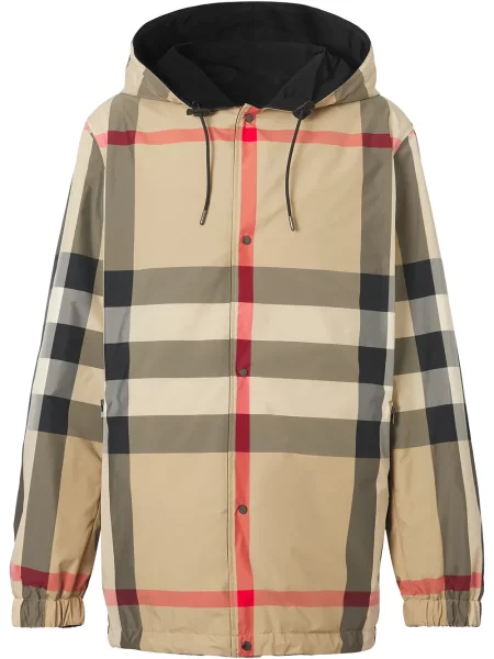 Geacă Burberry în carouri cu glugă negru