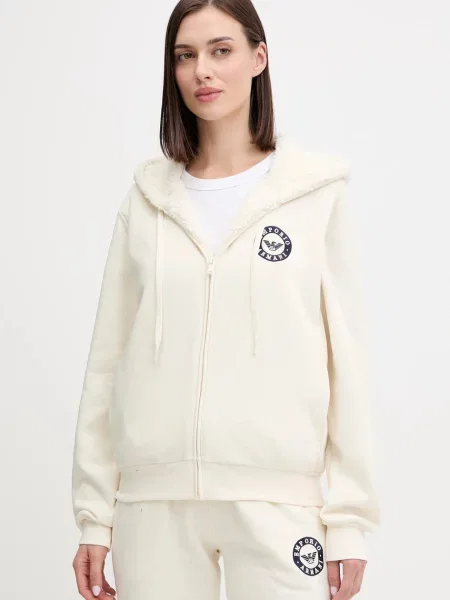 Pulover Emporio Armani Underwear s kapuco bež