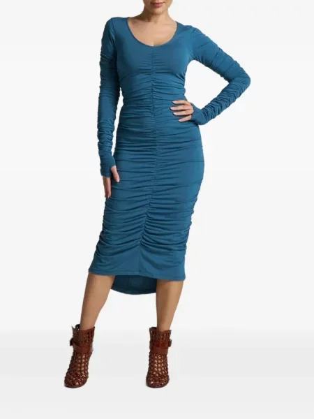 Rochie midi Liz Skorsis cu volane albastru