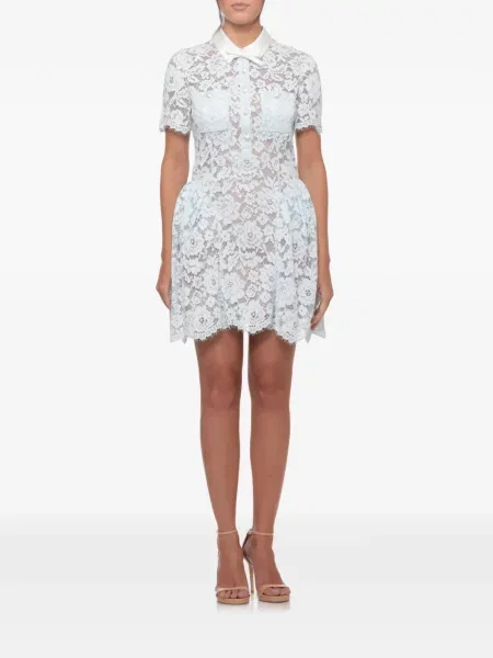 Rochie mini Self-portrait din dantelă evazată albastru
