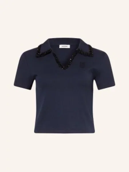 Sandro Koszulka Polo Z Dżerseju Z Kamieniami Ozdobnymi blau czarna