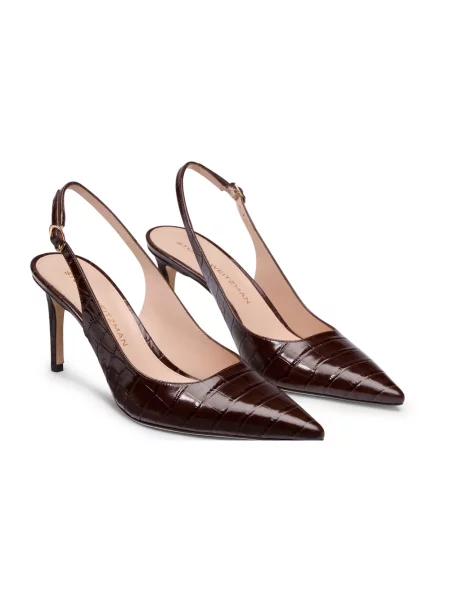 Czółenka Stuart Weitzman skórzana z otwartą piętą brązowa