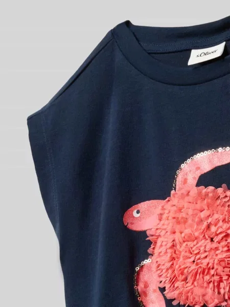 T-shirt w kształcie v z czystej bawełny S.oliver Red Label granatowa
