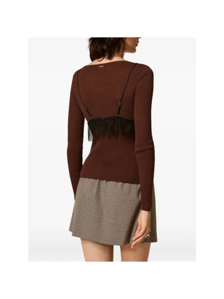 Dzianinowy sweter Twinset brązowy
