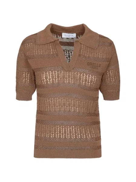 Tricou Gaëlle Paris cu broderie tricotate maro