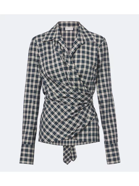 Kockovaná drapovaný flanelová košeľa Dries Van Noten zelená