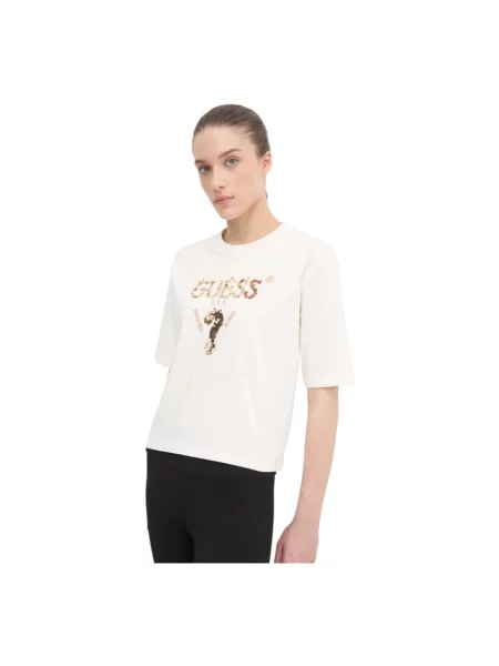 Guess t-shirt AURLIE beżowy biała