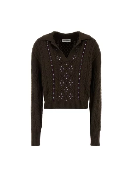 Sweter Des Phemmes z dekoltem w serek brązowy