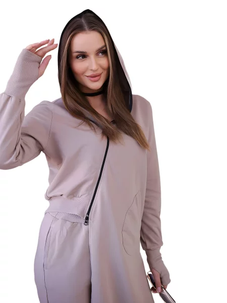 Set mikiny s delší stranou tmavě béžové