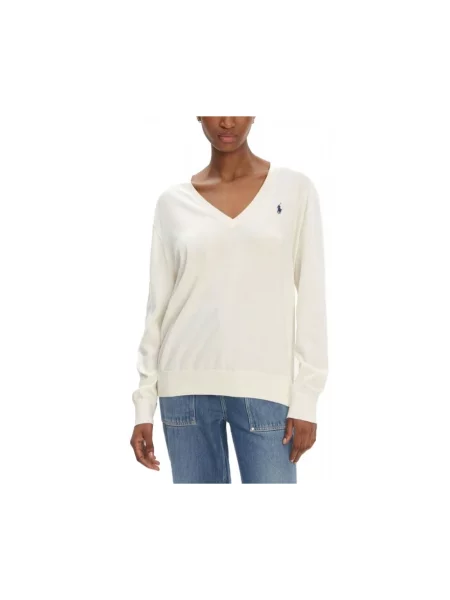 Sweter Polo Ralph Lauren z dekoltem w serek beżowy