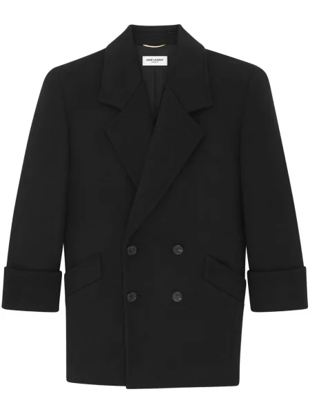 Haină de lână Saint Laurent de lână cu două rânduri de nasturi negru