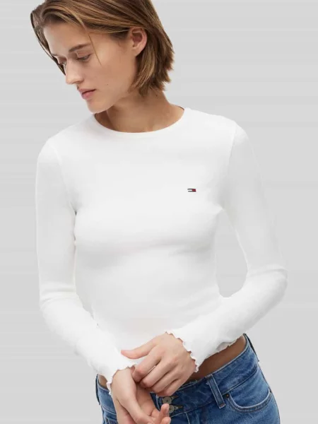Bluzka z długim rękawem o kroju slim fit z mieszanki bawełny Tommy Jeans beżowa