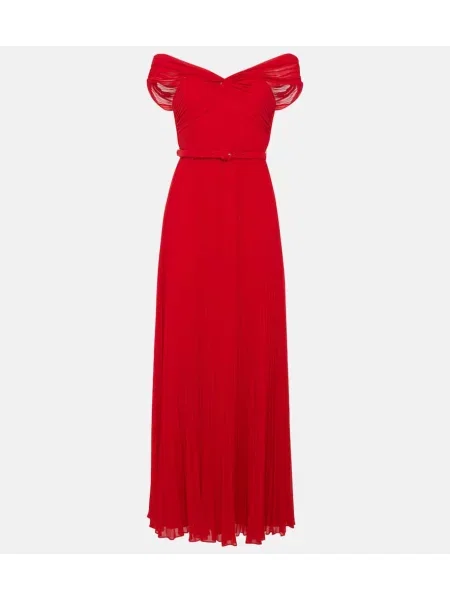 Rochie Self-portrait din șifon plisată roșu