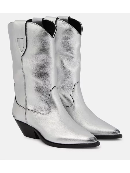 Botine Isabel Marant din piele cowboy argintiu