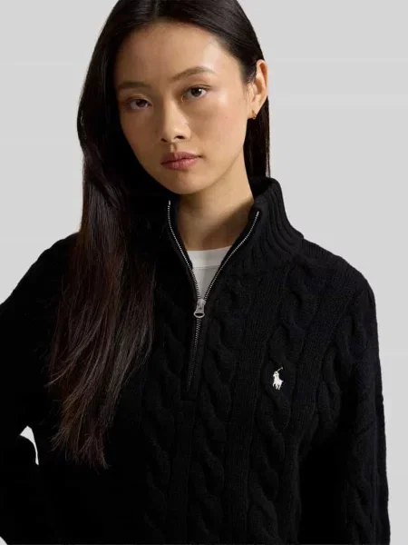 Golfowy sweter z kaszmiru ze ściegiem warkoczowym Polo Ralph Lauren czarny