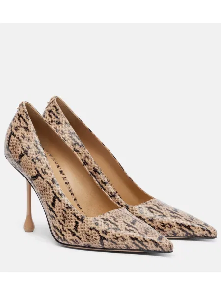 Pantofi cu toc Jimmy Choo din piele cu model piele de șarpe bej