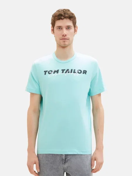 TOM TAILOR Póló türkiz / éjkék / fehér