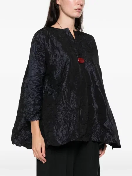 Jedwabna bluzka Daniela Gregis z dekoltem w serek niebieska