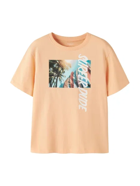 NAME IT Tricou NKMVOTO cyan / verde pin / portocaliu caisă alb